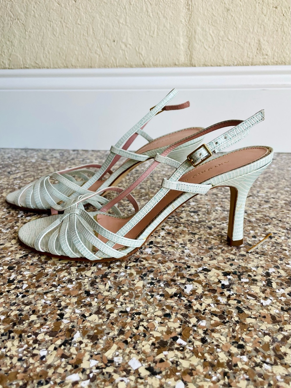 ANTONIO MELANI Flamingo Pale Turquoise Strappy Slingback Heels-NWOT